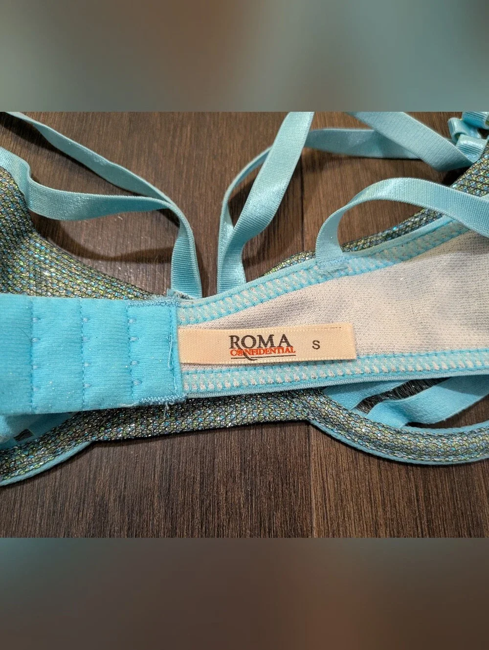 Roma Confidential sz. S teal strappy glitter bra